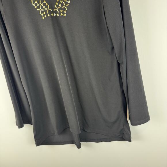 Carmen Marc Valvo Women's V-Neck Stud Front Blouse in black Size S - Picture 3 of 9